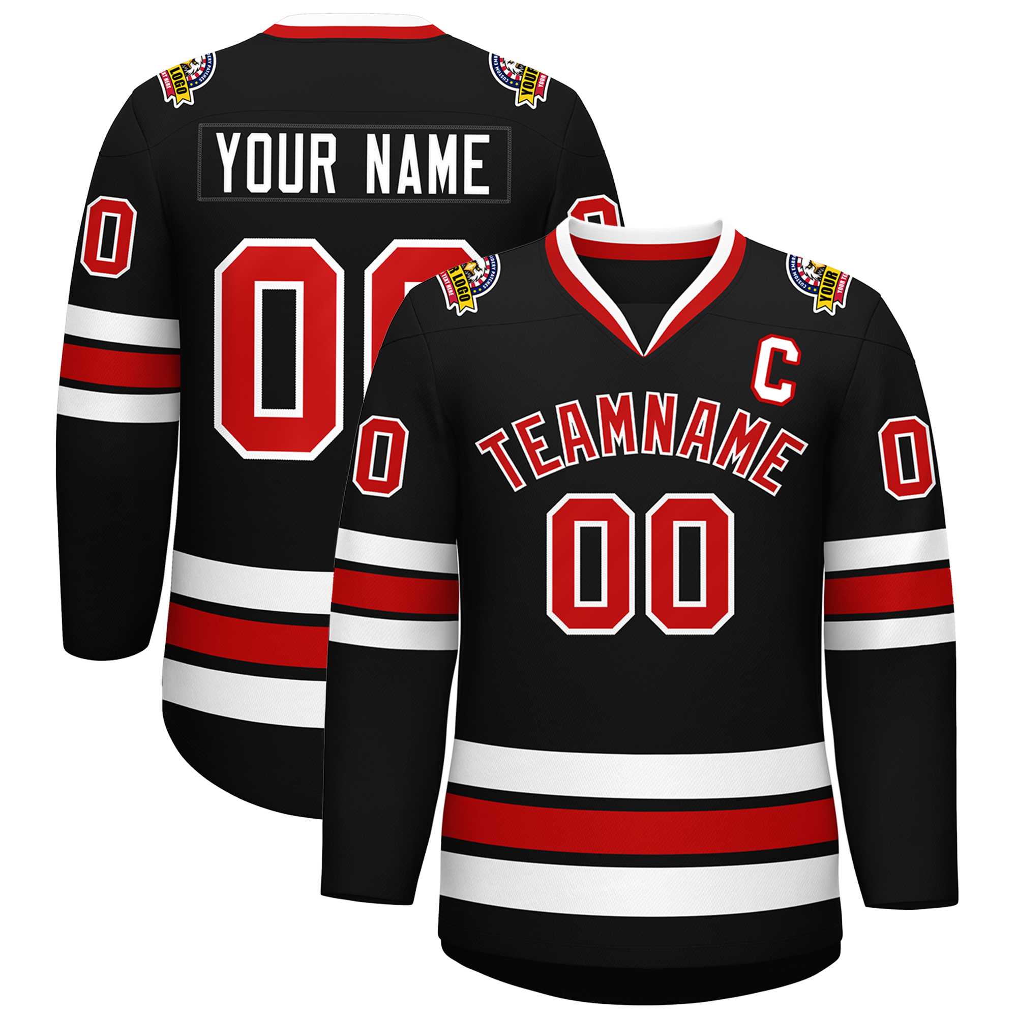 Custom Black Red-White Classic Style Hockey Jersey | KXKSHOP