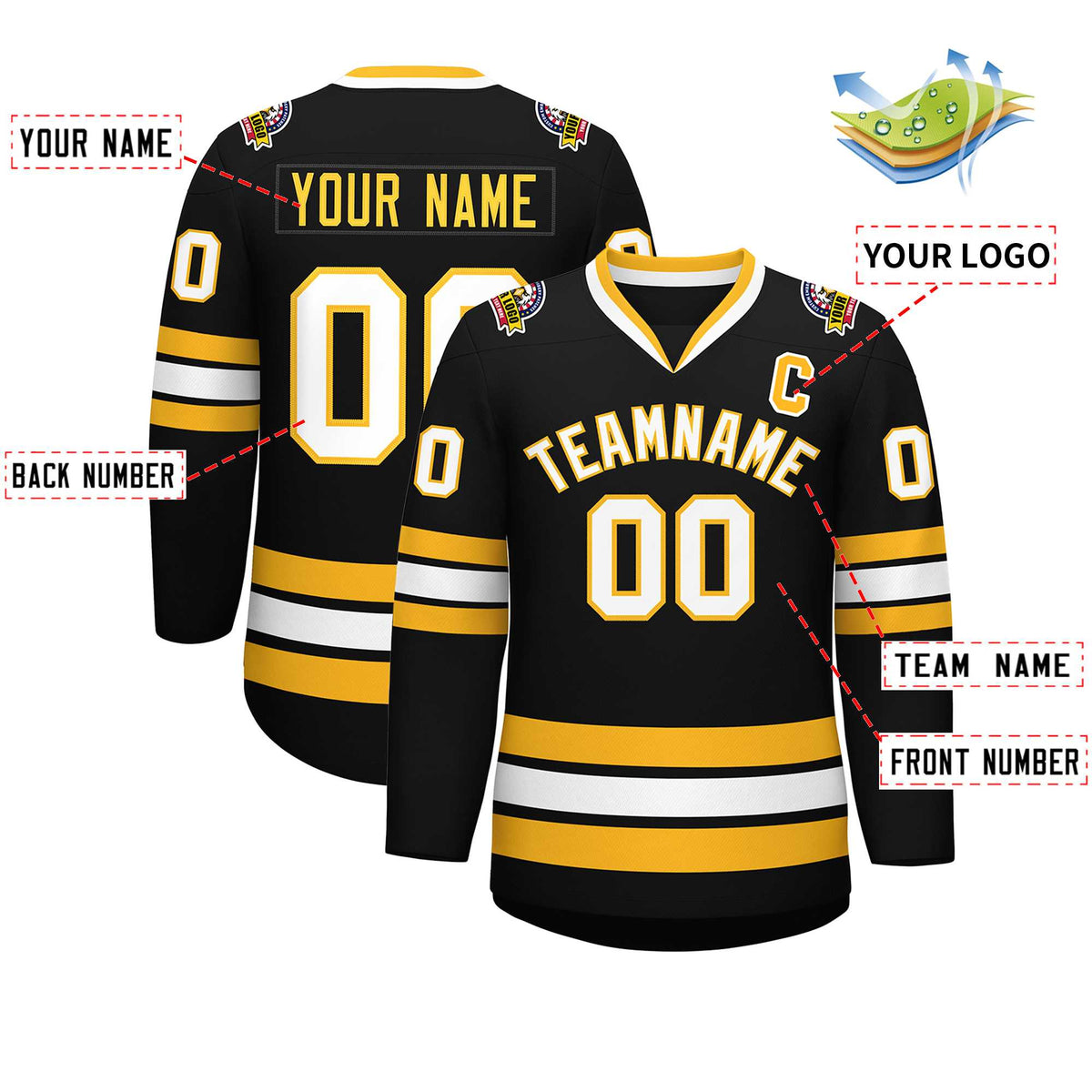 Custom Black White-Gold Classic Style Hockey Jersey | KXKSHOP