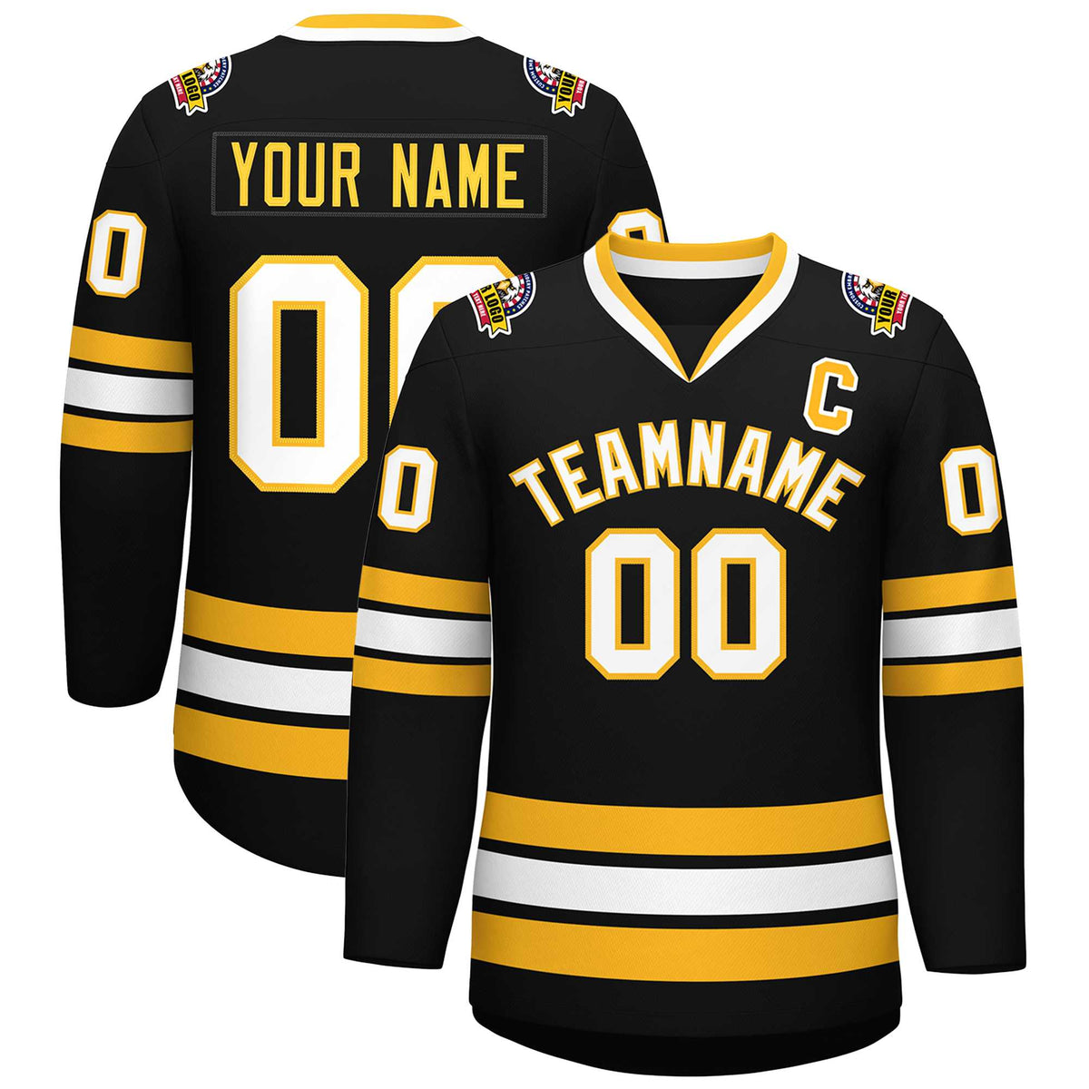 Custom Black White-Gold Classic Style Hockey Jersey | KXKSHOP