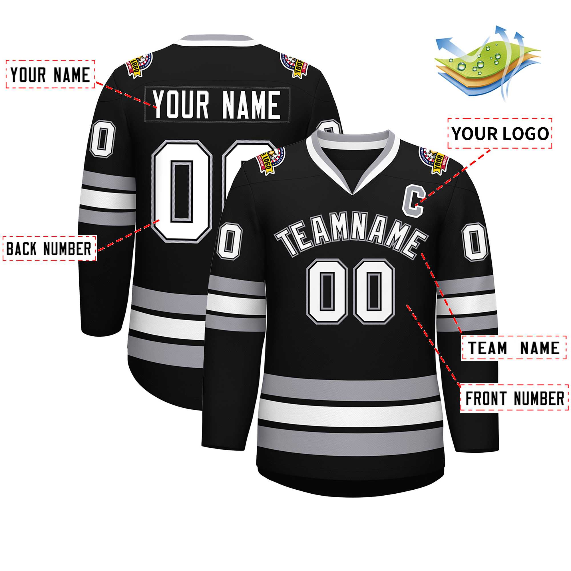 Custom Black White Black-Gray Classic Style Hockey Jersey | KXKSHOP