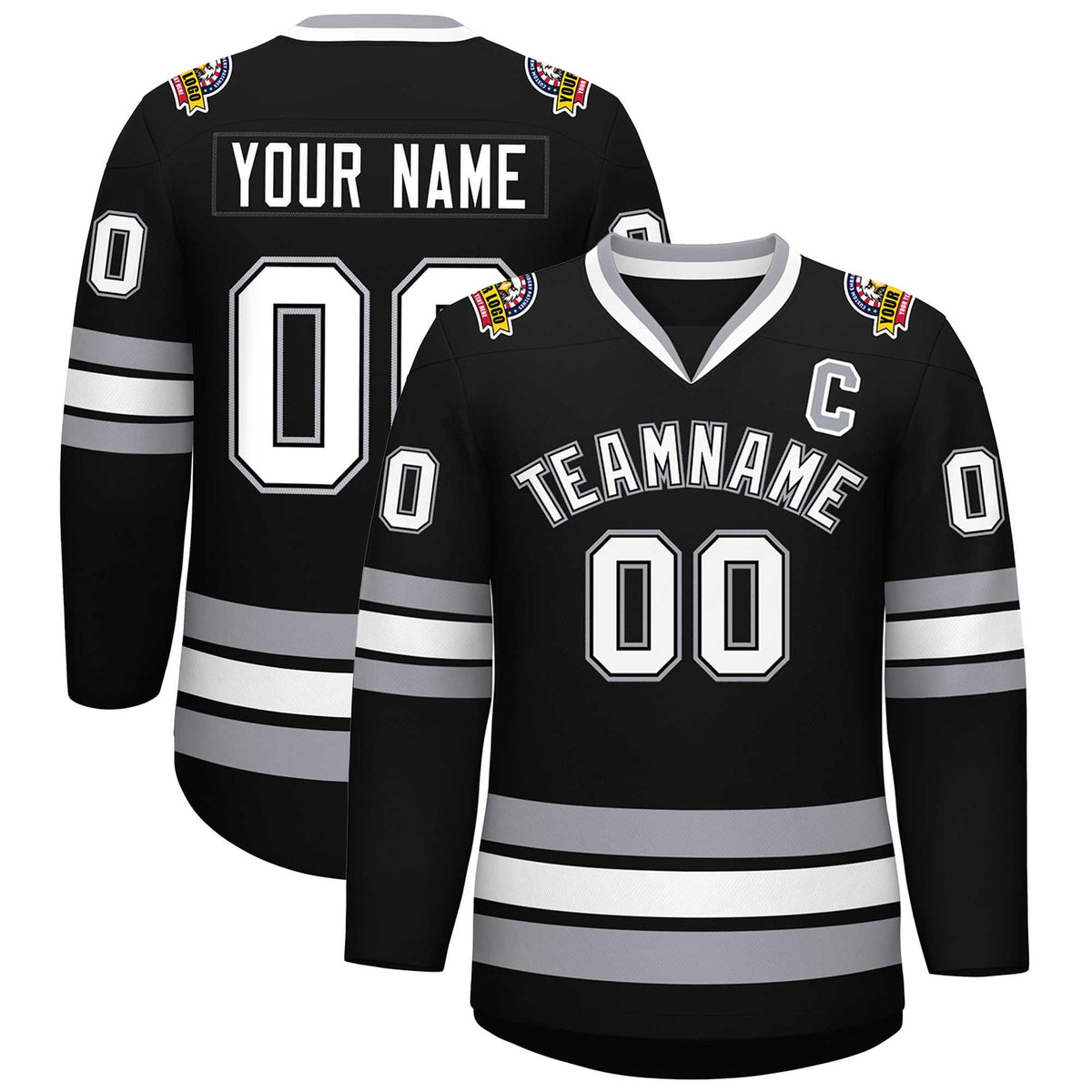 Custom Black White Black-Gray Classic Style Hockey Jersey | KXKSHOP