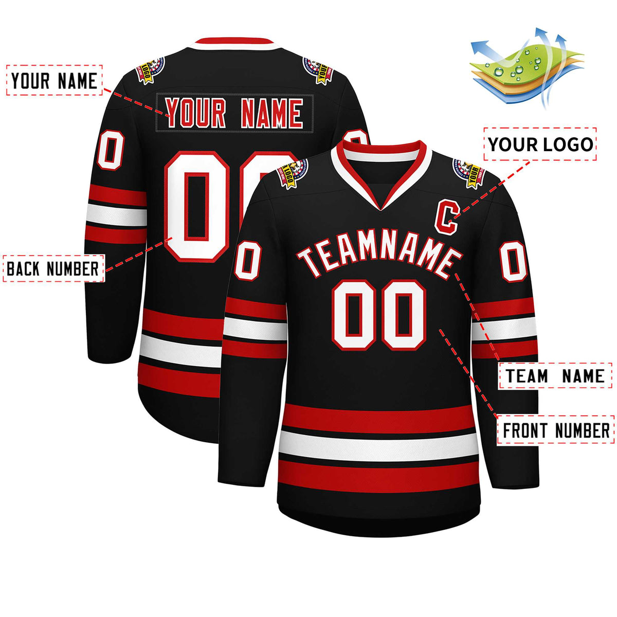 Custom Black White-Red Classic Style Hockey Jersey | KXKSHOP