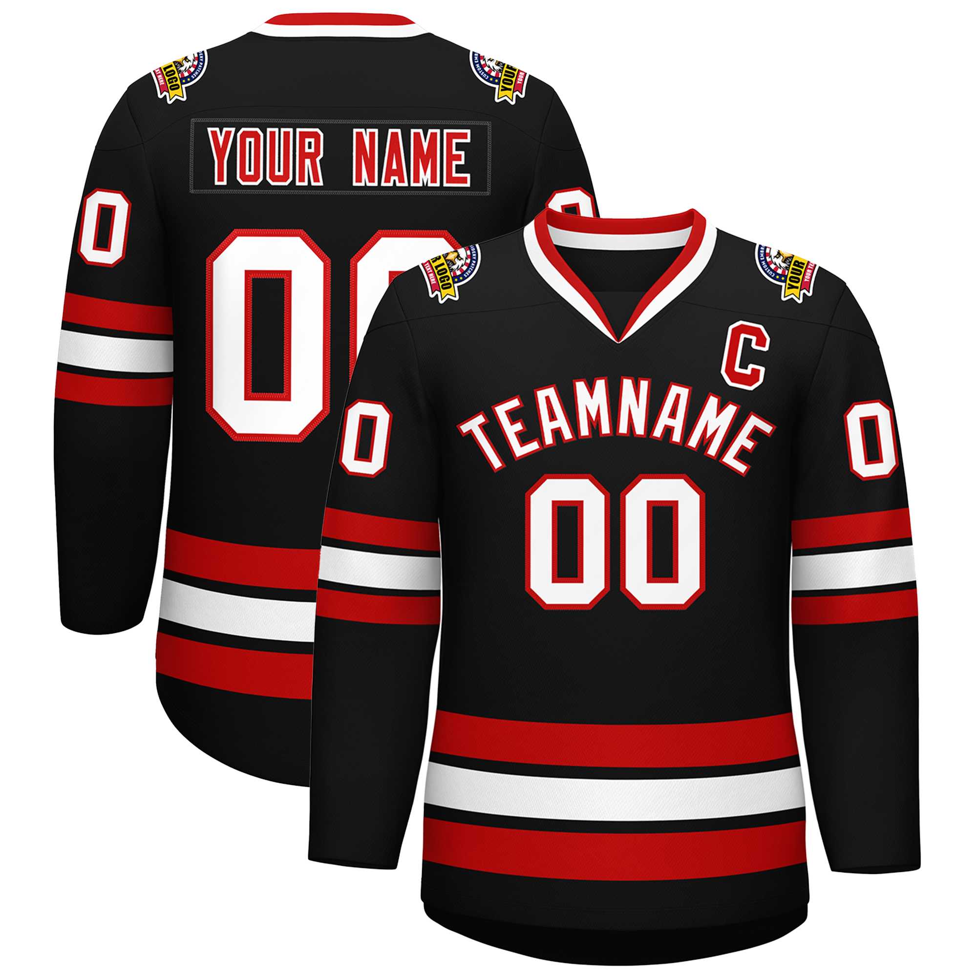 Custom Black White-Red Classic Style Hockey Jersey | KXKSHOP