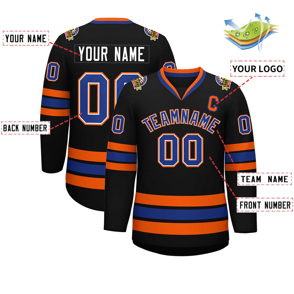 Custom Black Royal White-Orange Classic Style Hockey Jersey | KXKSHOP