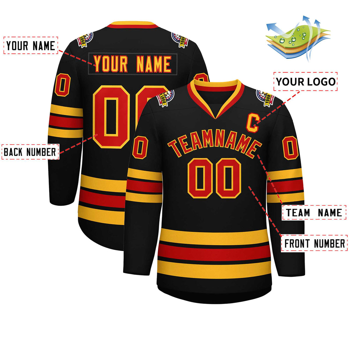 Custom Black Red-Gold Classic Style Hockey Jersey | KXKSHOP