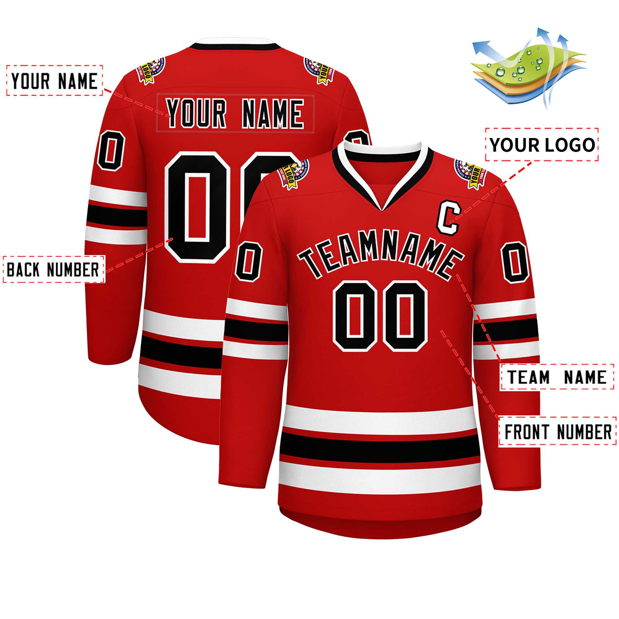 Custom Red Black-White Classic Style Hockey Jersey | KXKSHOP