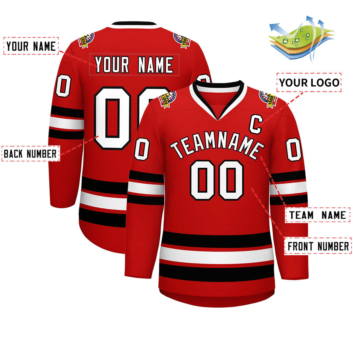 Custom Red White-Black Classic Style Hockey Jersey | KXKSHOP