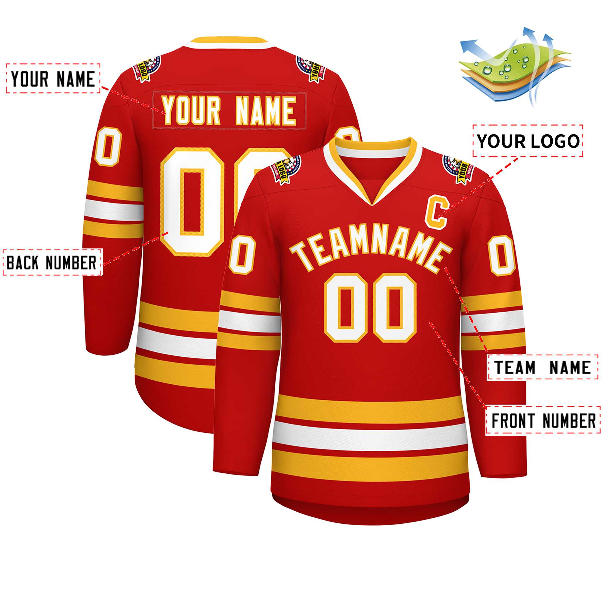 Custom Red White-Gold Classic Style Hockey Jersey | KXKSHOP
