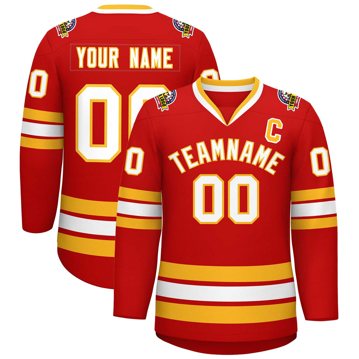 Custom Red White-Gold Classic Style Hockey Jersey | KXKSHOP
