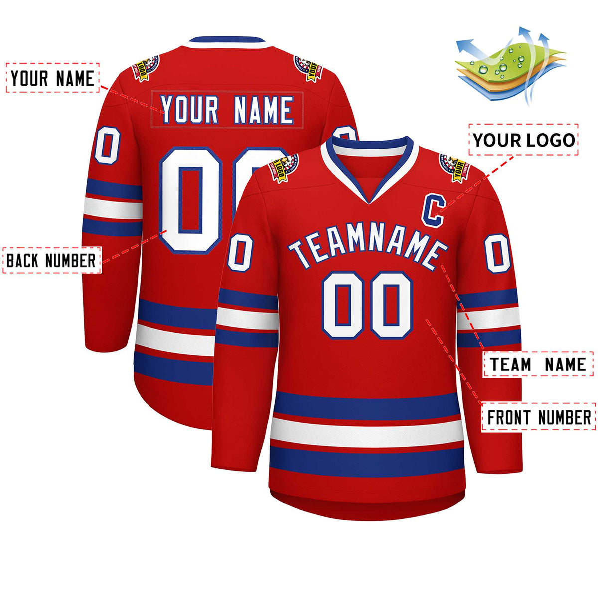 Custom Red White-Royal Classic Style Hockey Jersey | KXKSHOP