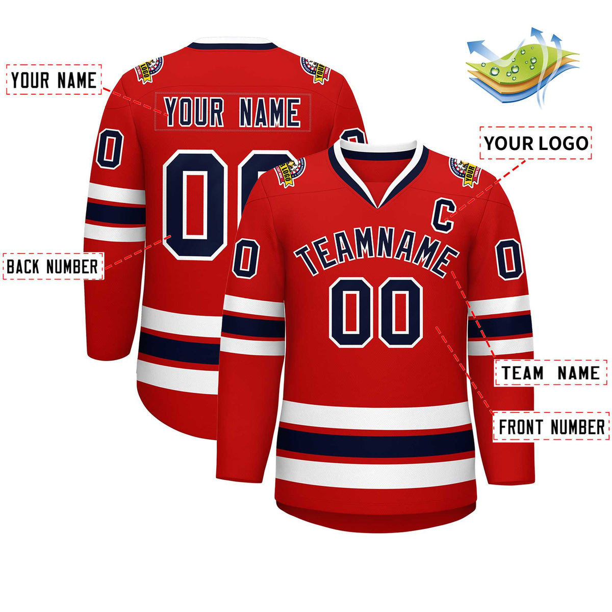 Custom Red Navy-White Classic Style Hockey Jersey | KXKSHOP