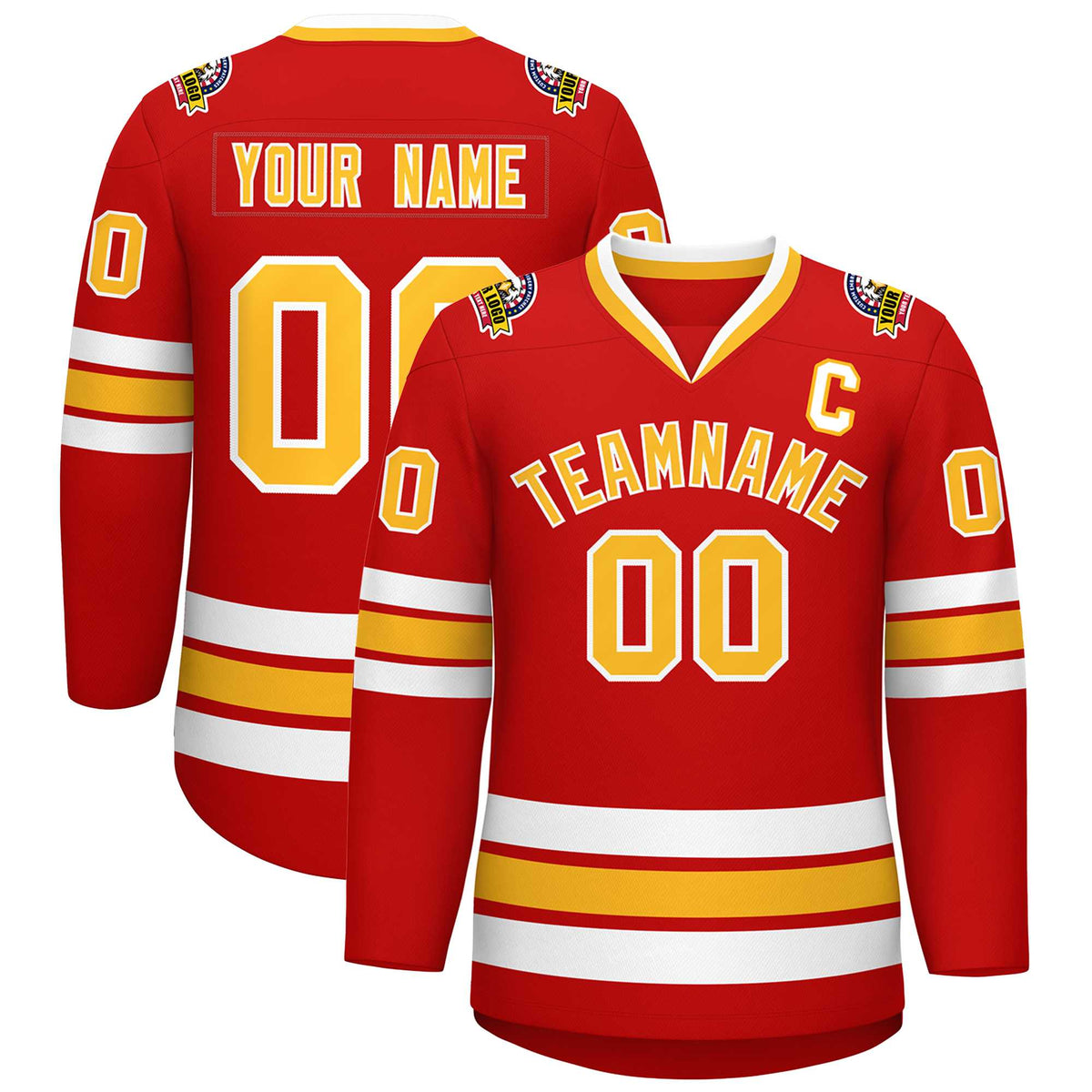 Custom Red Gold-White Classic Style Hockey Jersey | KXKSHOP
