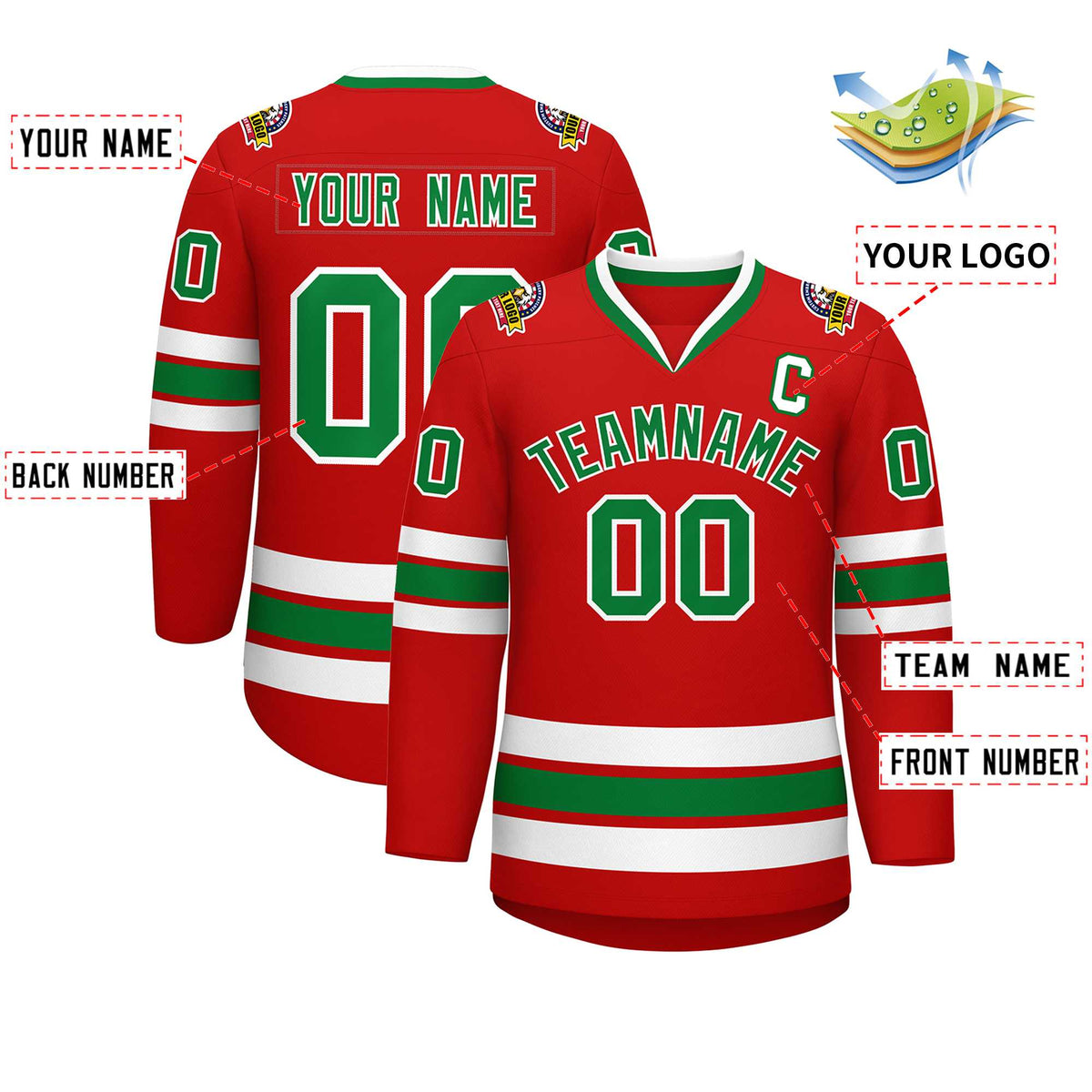 Custom Red Kelly Green-White Classic Style Hockey Jersey | KXKSHOP