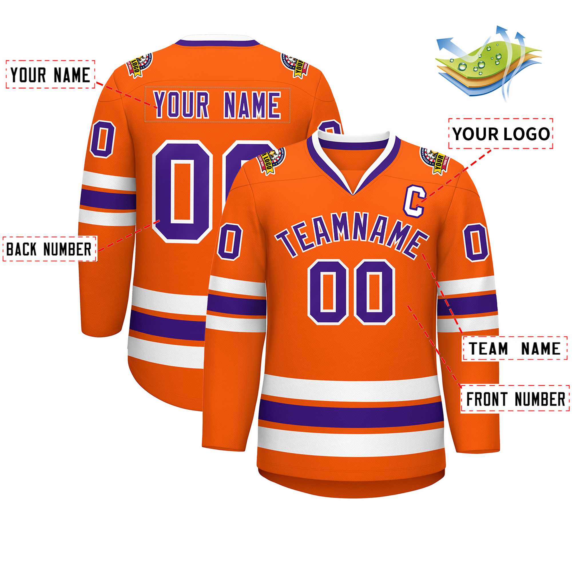 Custom Orange Purple-White Classic Style Hockey Jersey | KXKSHOP