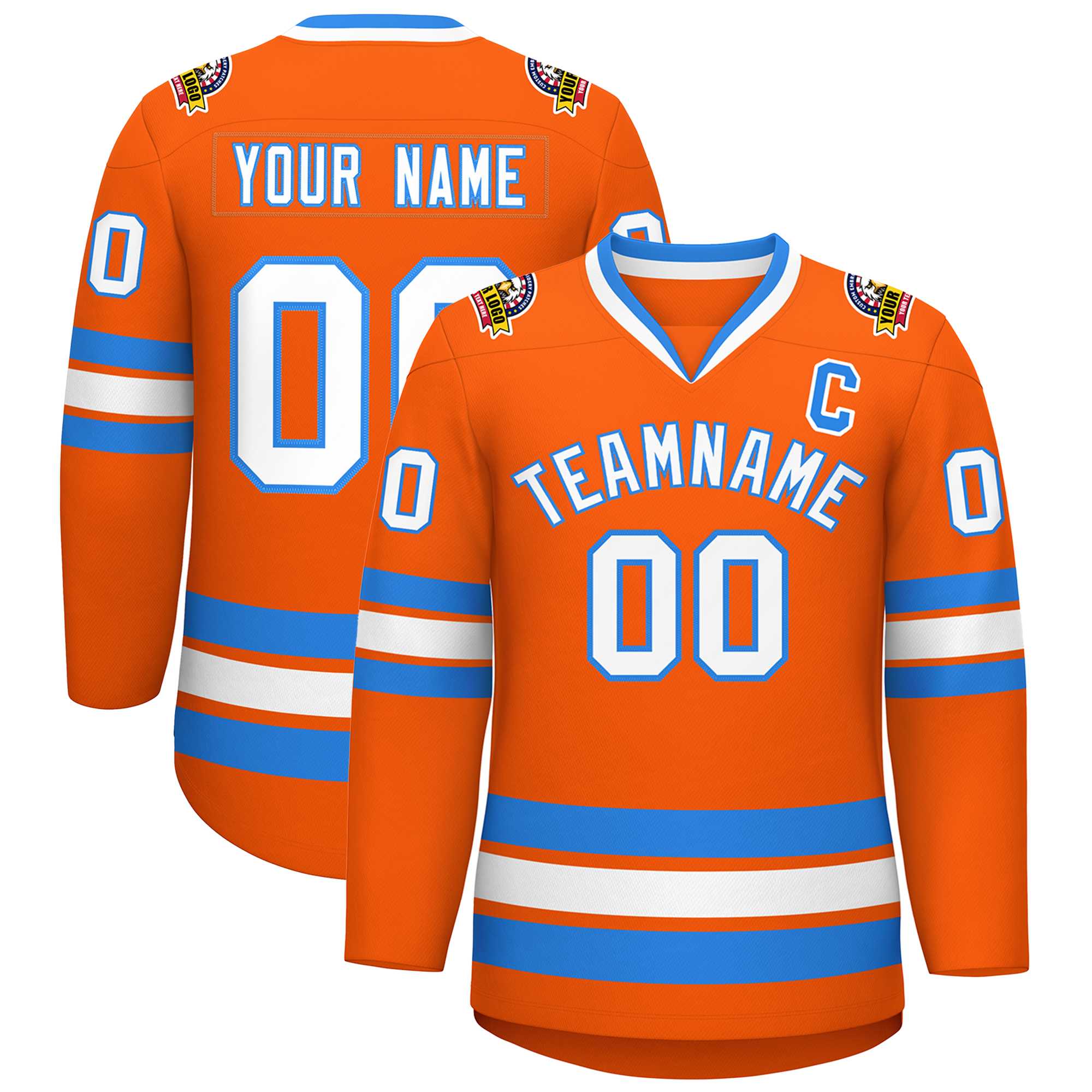 Custom Orange White-Powder Blue Classic Style Hockey Jersey | KXKSHOP