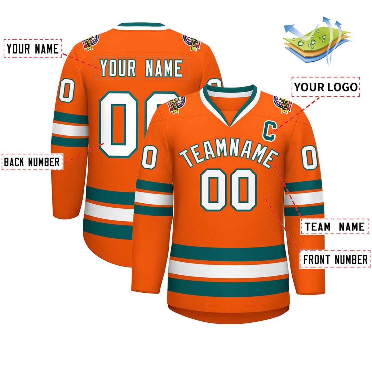 Custom Orange White-Aqua Classic Style Hockey Jersey | KXKSHOP