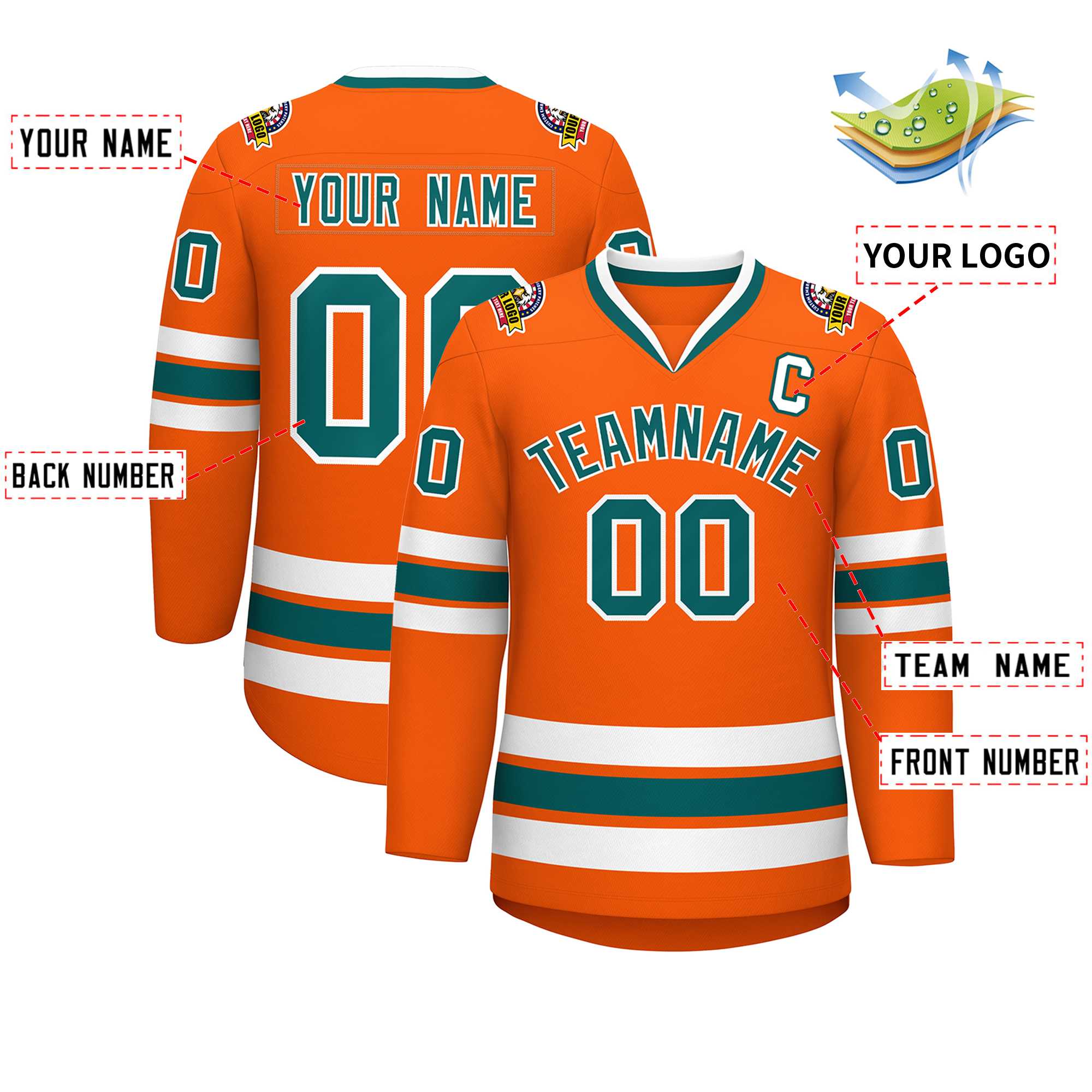 Custom Orange Aqua-White Classic Style Hockey Jersey | KXKSHOP
