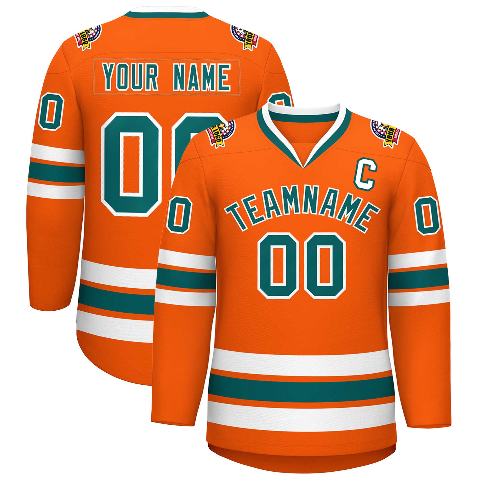 Custom Orange Aqua-White Classic Style Hockey Jersey | KXKSHOP