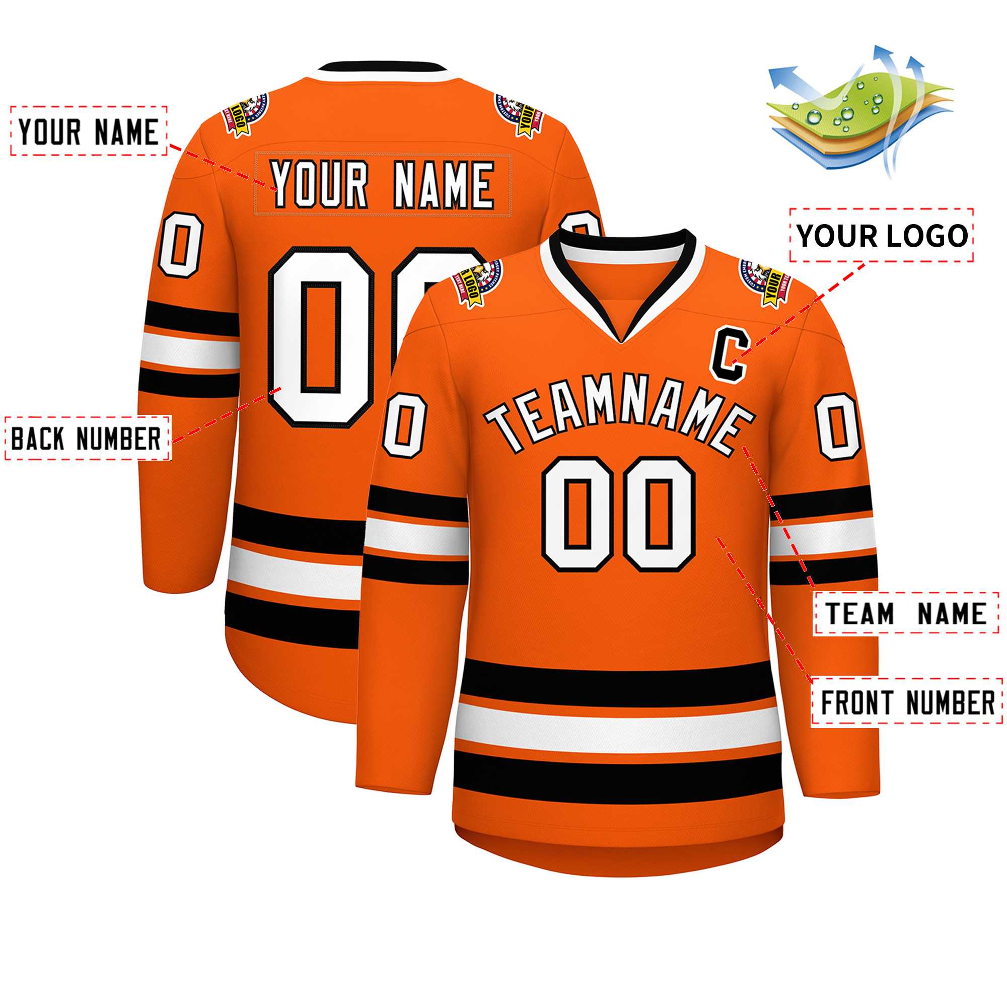Custom Orange White-Black Classic Style Hockey Jersey | KXKSHOP