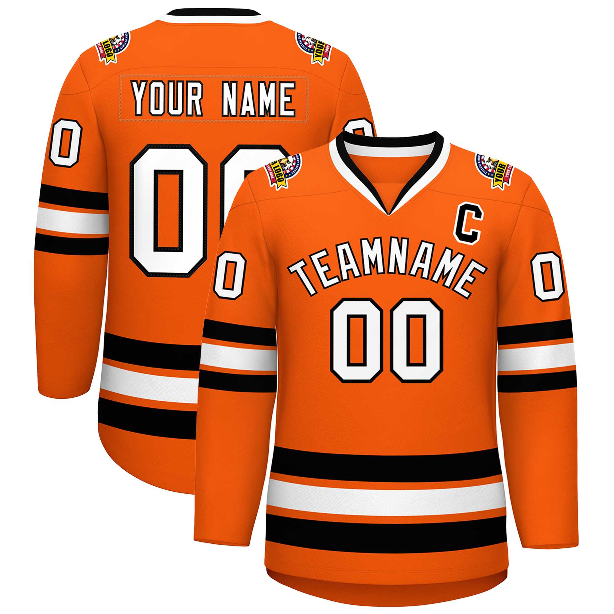 Custom Orange White-Black Classic Style Hockey Jersey | KXKSHOP