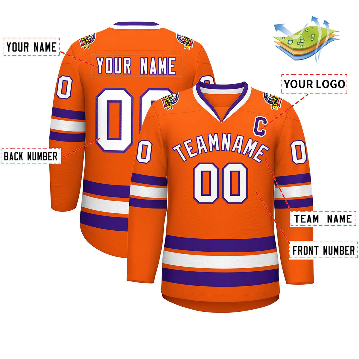 Custom Orange White-Purple Classic Style Hockey Jersey | KXKSHOP