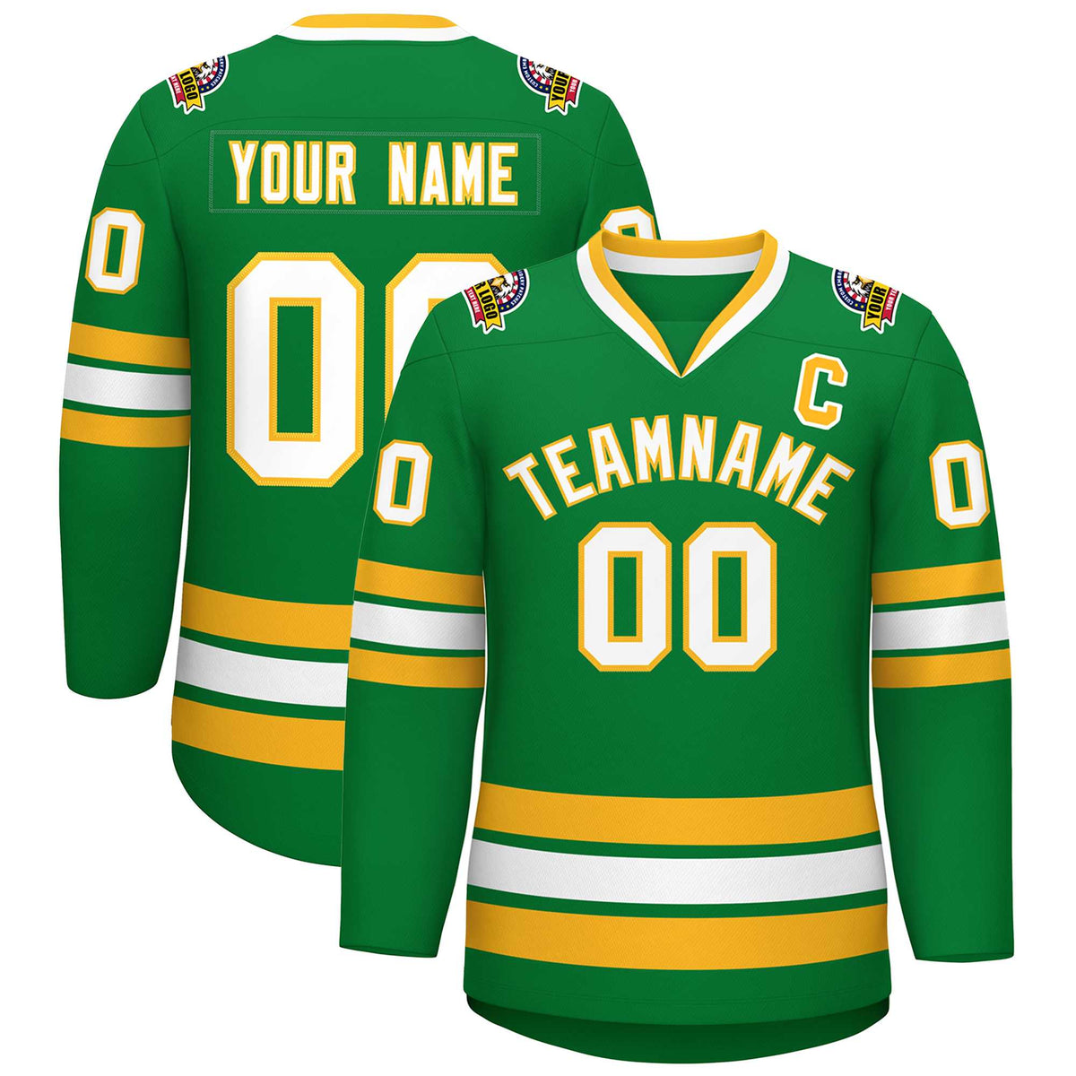 Custom Kelly Green White-Gold Classic Style Hockey Jersey | KXKSHOP