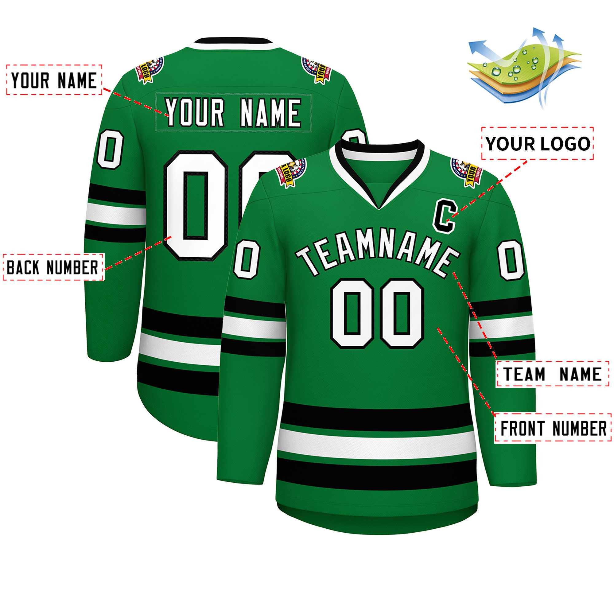 Custom Kelly Green White-Black Classic Style Hockey Jersey | KXKSHOP