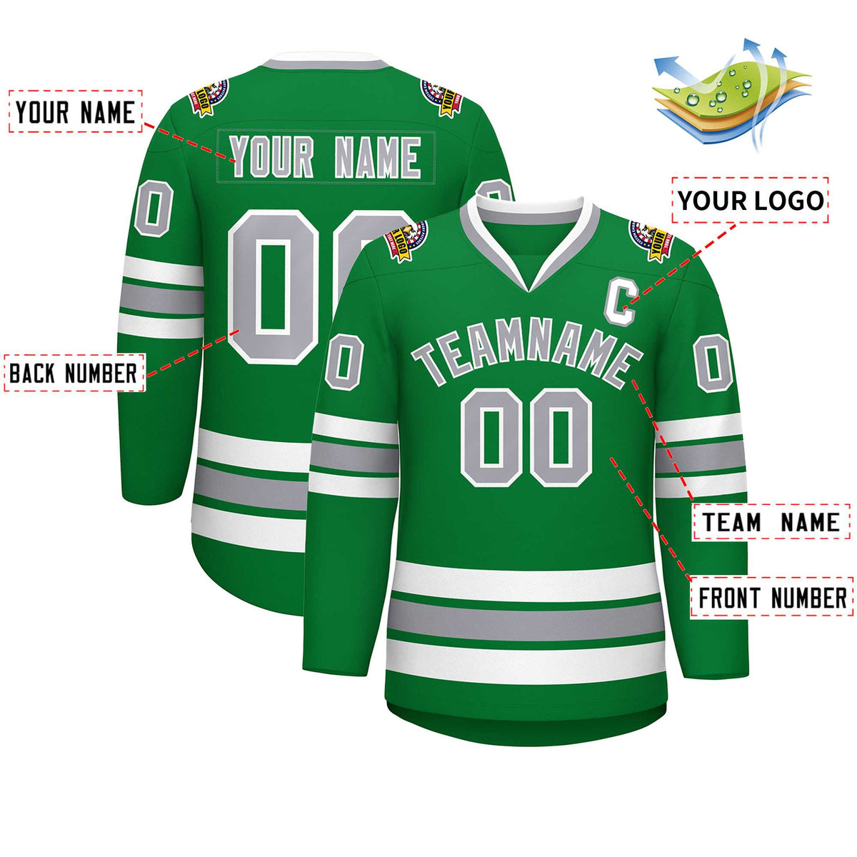 Custom Kelly Green Gray-White Classic Style Hockey Jersey | KXKSHOP