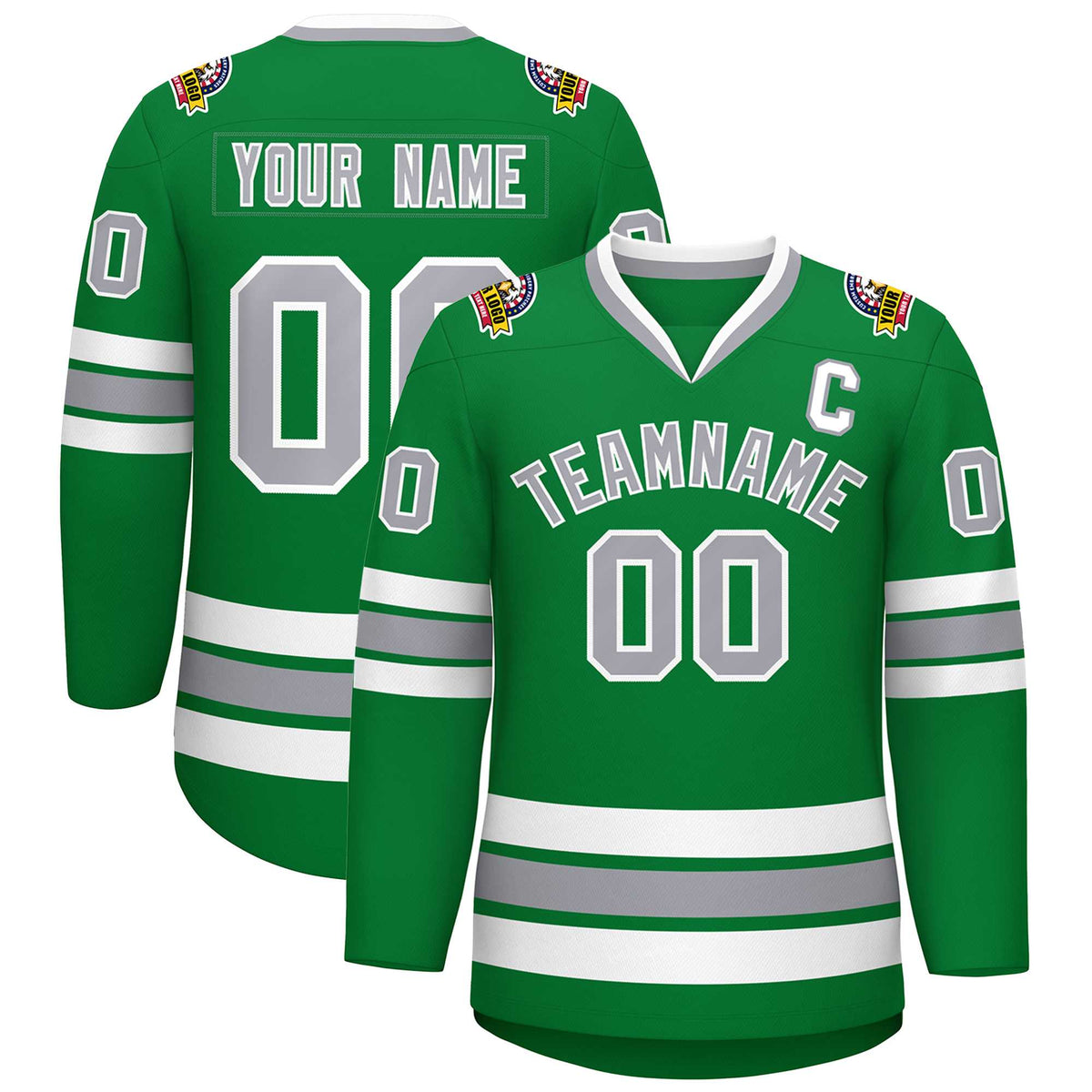 Custom Kelly Green Gray-White Classic Style Hockey Jersey | KXKSHOP