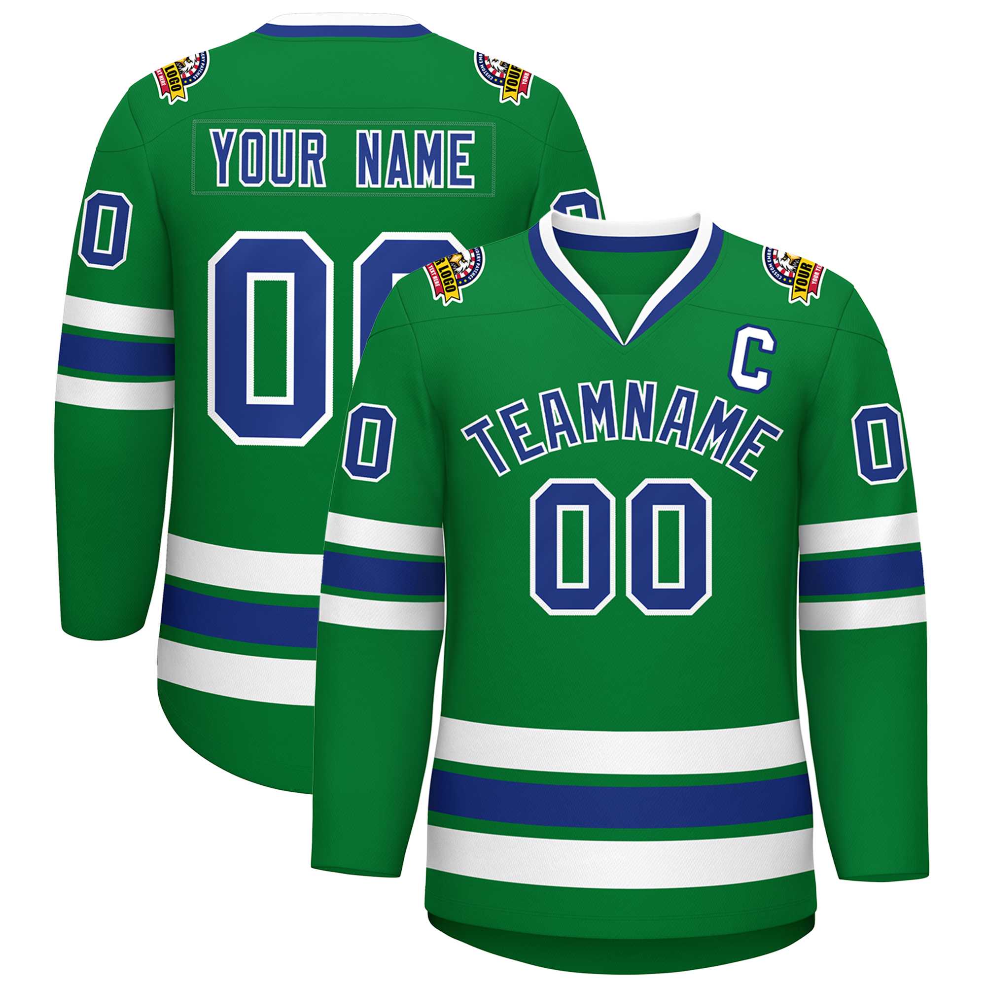 Custom Kelly Green Royal-White Classic Style Hockey Jersey | KXKSHOP