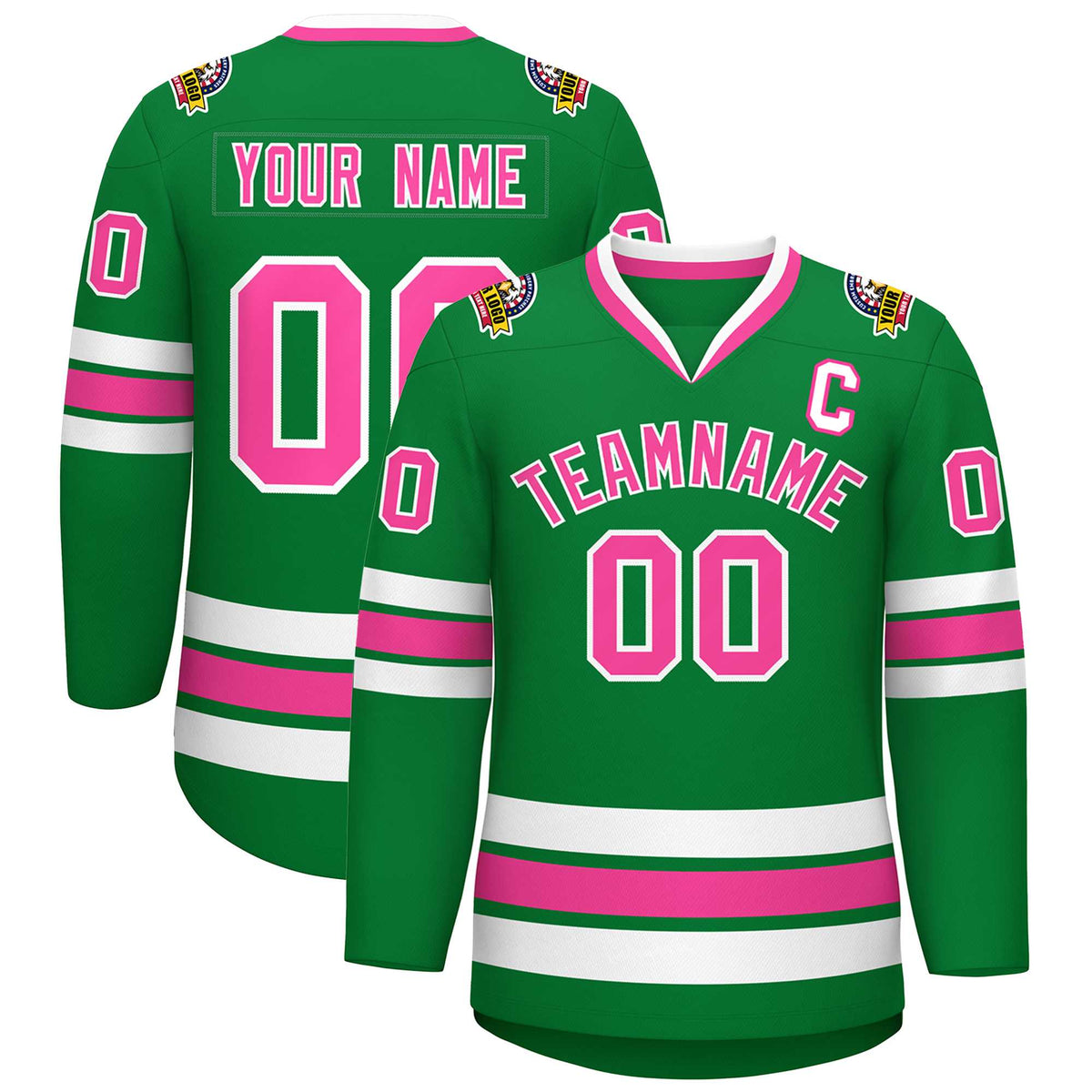 Custom Kelly Green Pink-White Classic Style Hockey Jersey | KXKSHOP