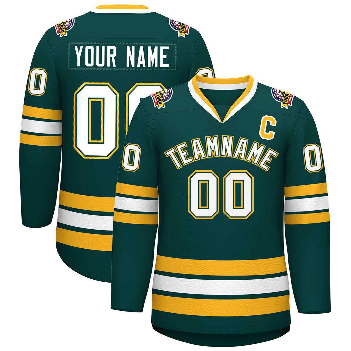 Custom Midnight Green White Olive-Gold Classic Style Hockey Jersey | KXKSHOP