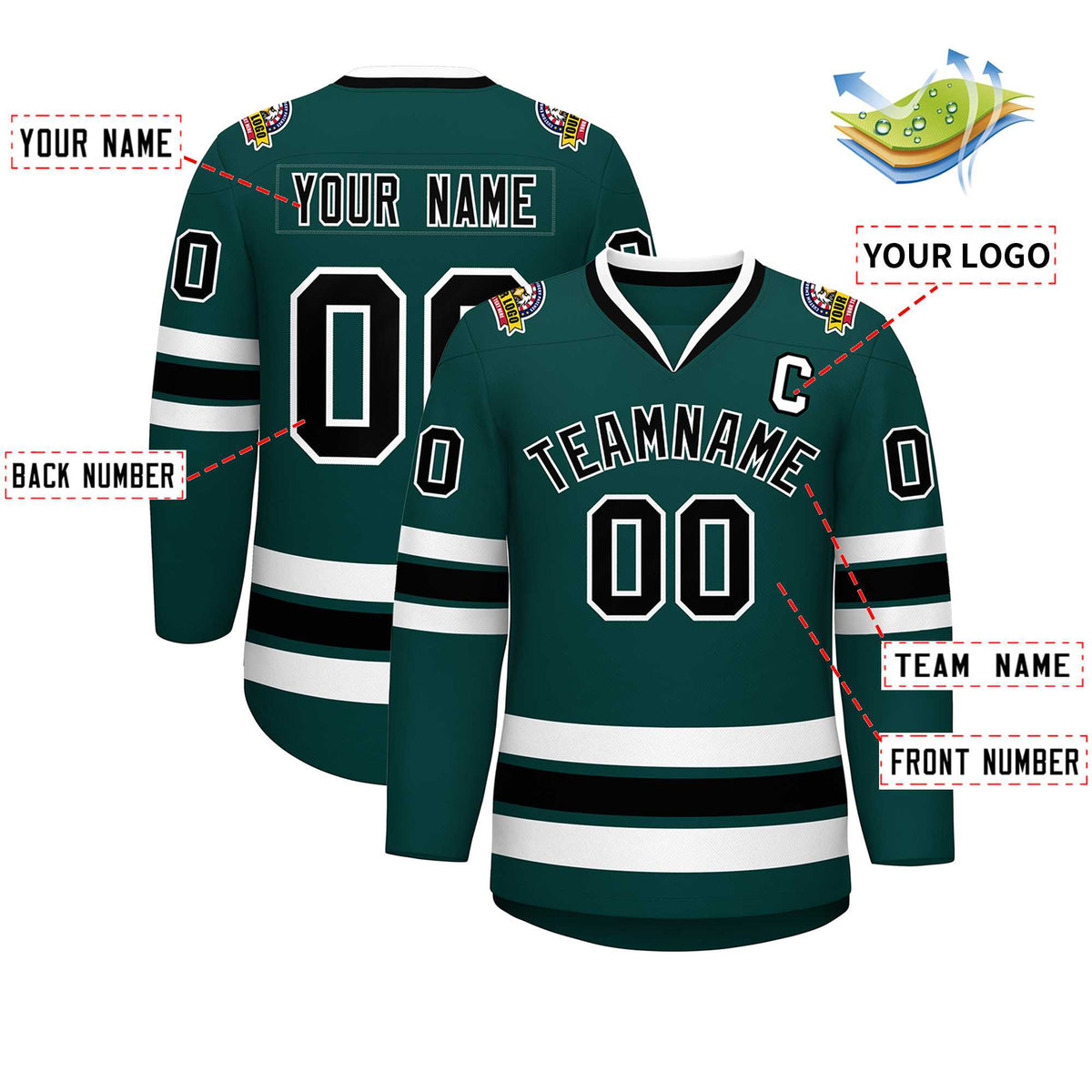 Custom Midnight Green Black-White Classic Style Hockey Jersey | KXKSHOP