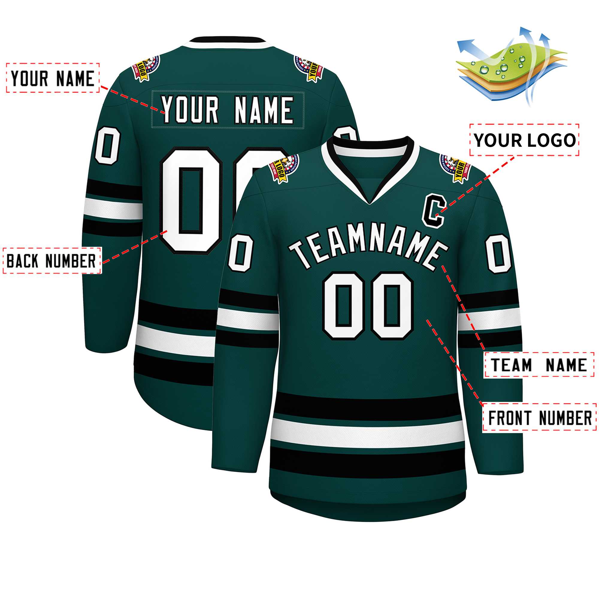Custom Midnight Green White-Black Classic Style Hockey Jersey | KXKSHOP