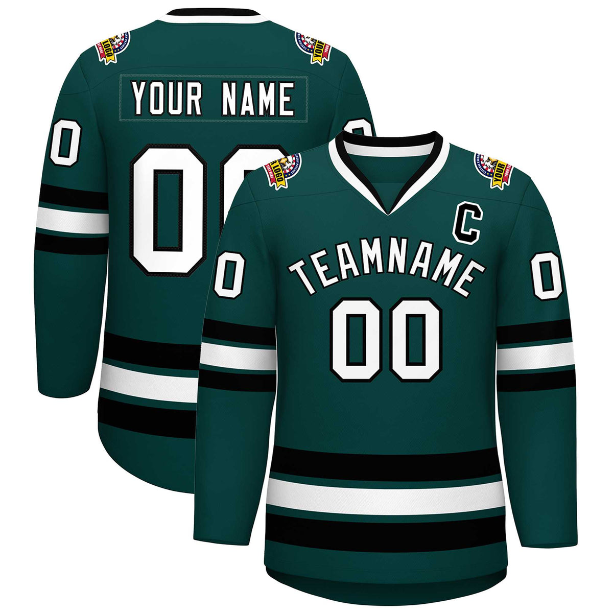 Custom Midnight Green White-Black Classic Style Hockey Jersey | KXKSHOP