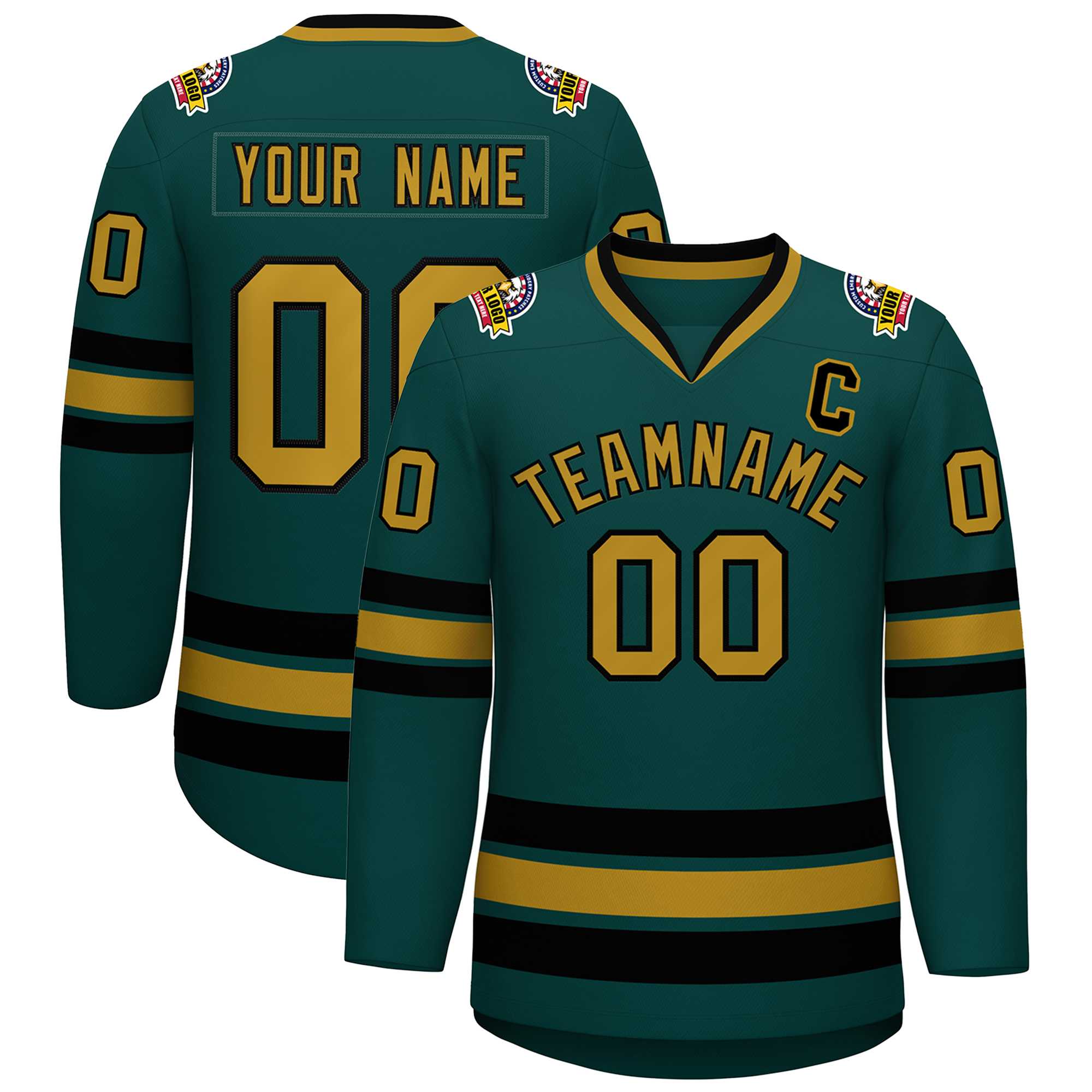 Custom Midnight Green Old Gold-Black Classic Style Hockey Jersey | KXKSHOP