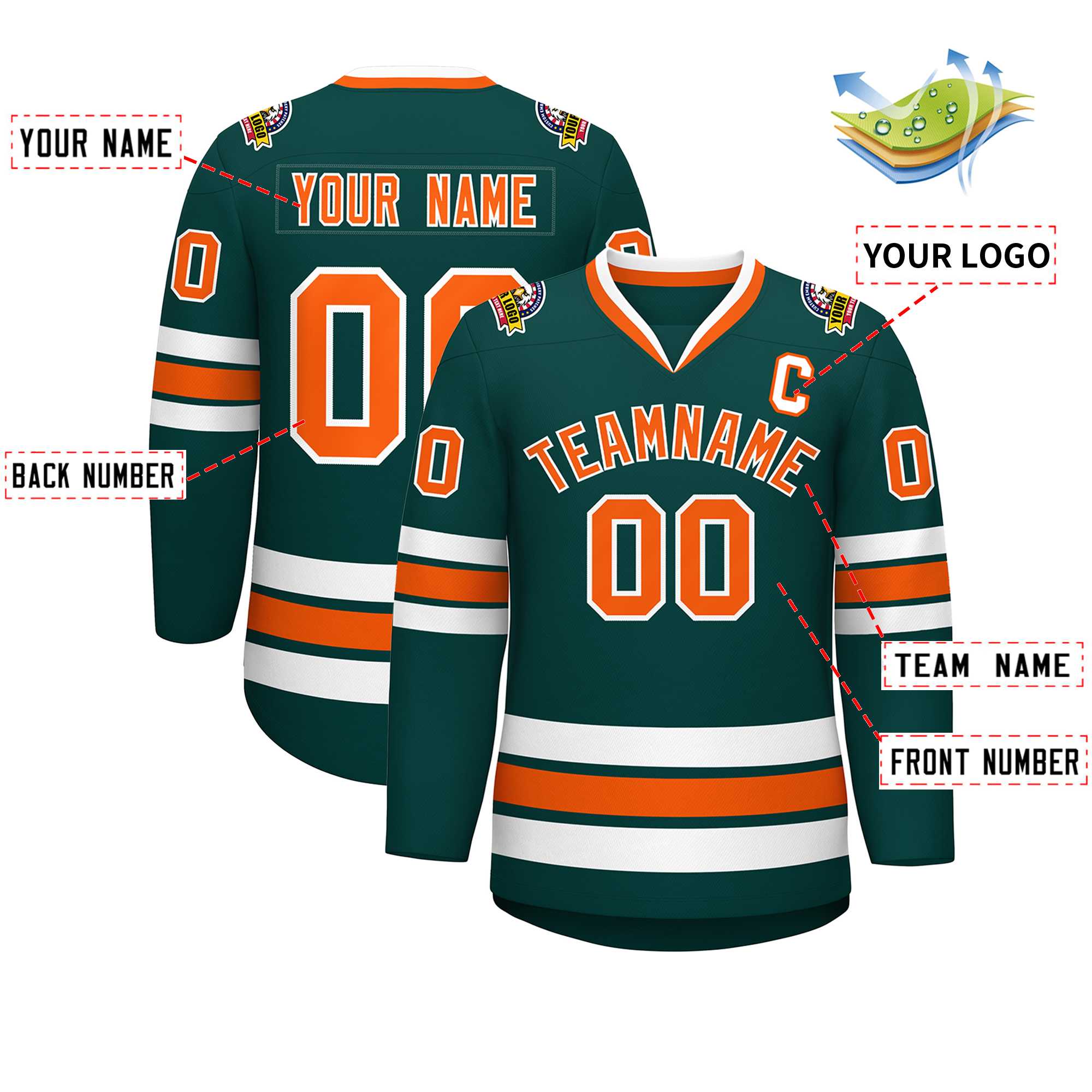 Custom Midnight Green Orange-White Classic Style Hockey Jersey | KXKSHOP