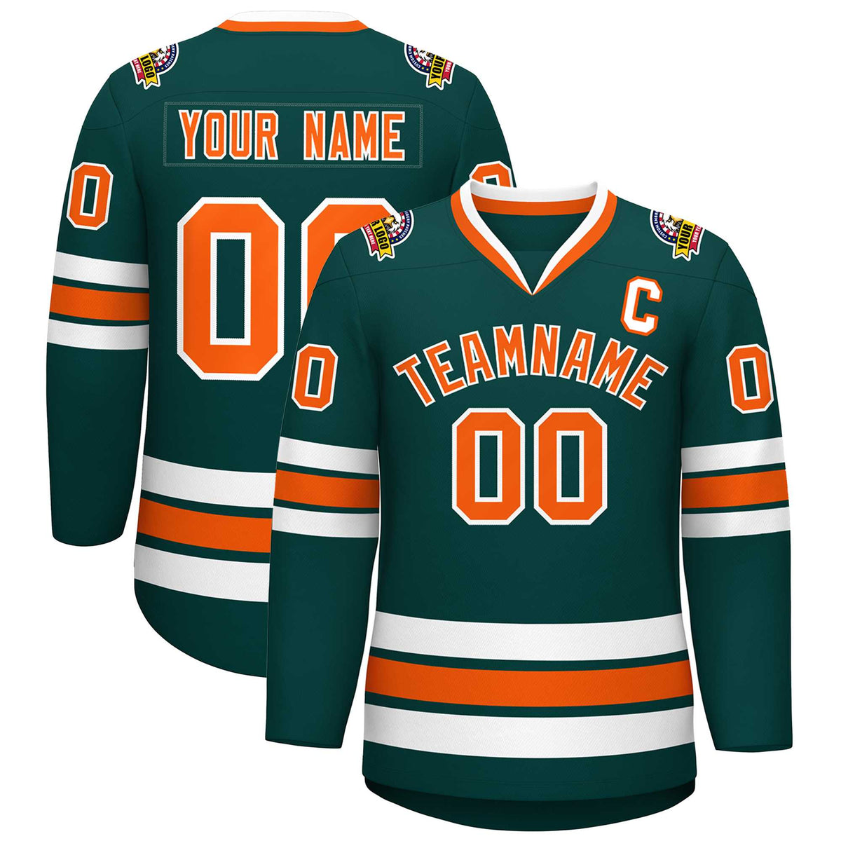 Custom Midnight Green Orange-White Classic Style Hockey Jersey | KXKSHOP