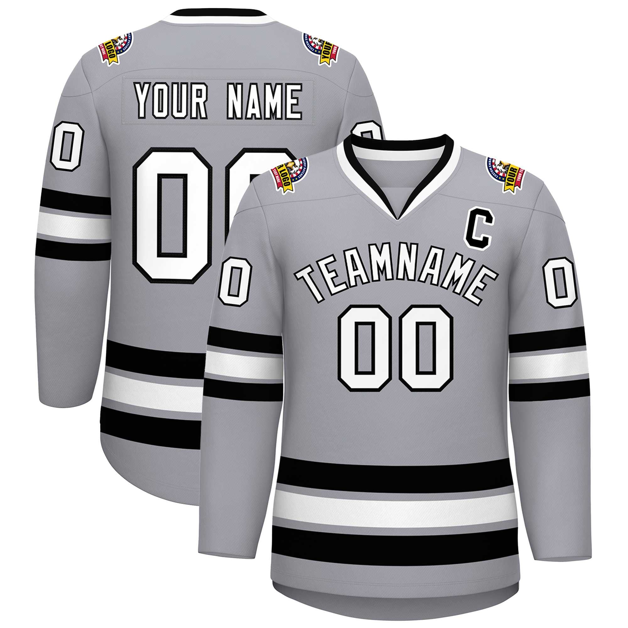 Custom Gray White-Black Classic Style Hockey Jersey | KXKSHOP