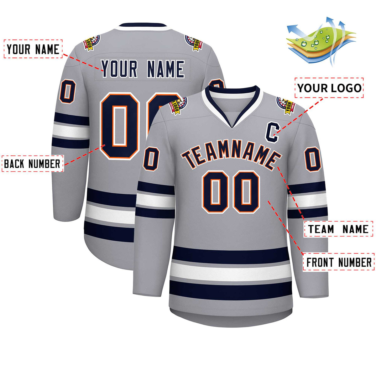 Custom Gray Navy Orange-White Classic Style Hockey Jersey | KXKSHOP