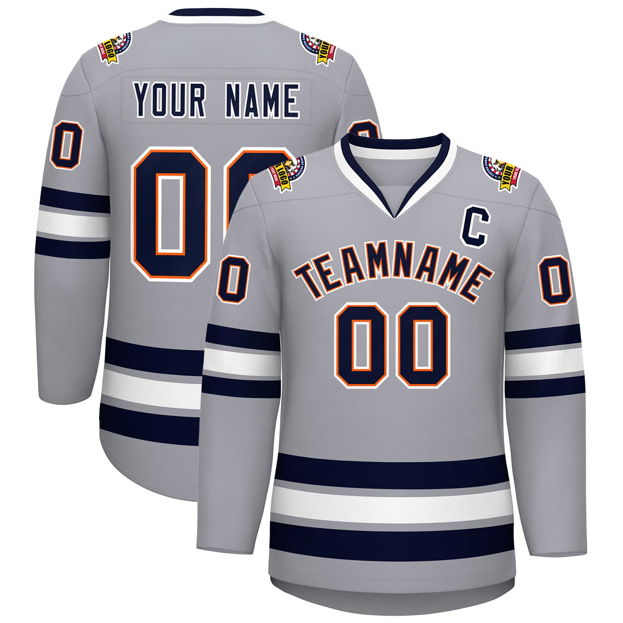 Custom Gray Navy Orange-White Classic Style Hockey Jersey | KXKSHOP