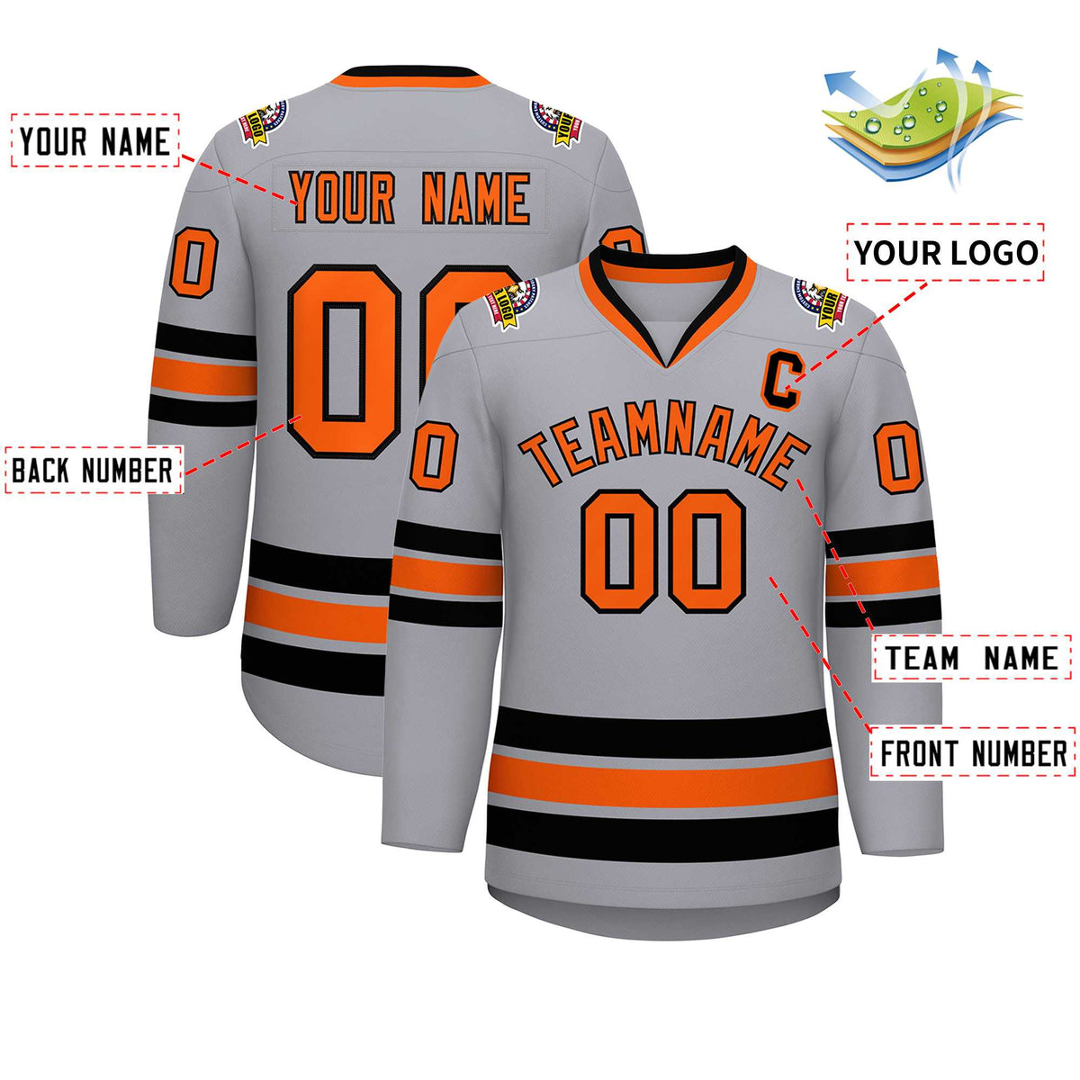 Custom Gray Orange-Black Classic Style Hockey Jersey | KXKSHOP