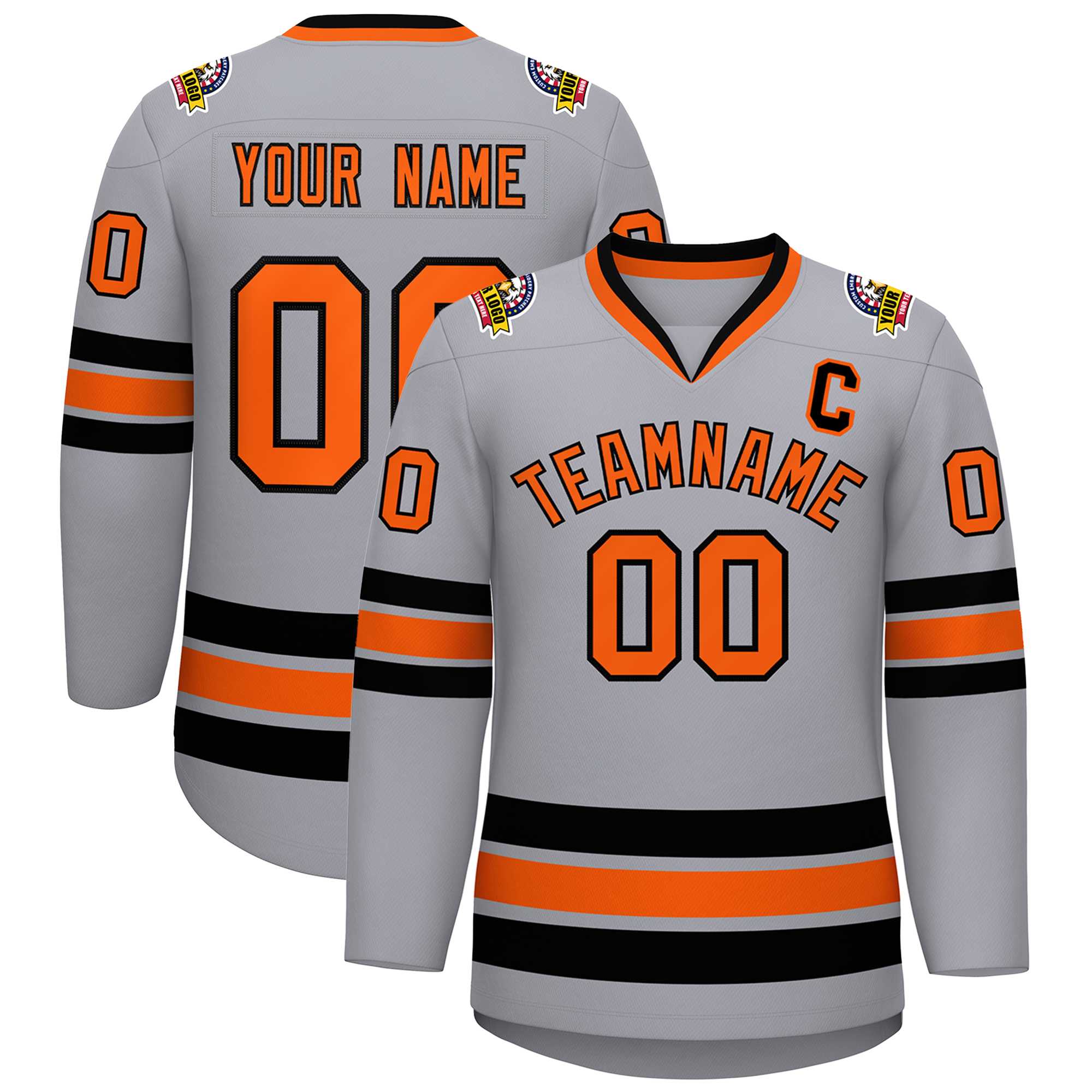 Custom Gray Orange-Black Classic Style Hockey Jersey | KXKSHOP