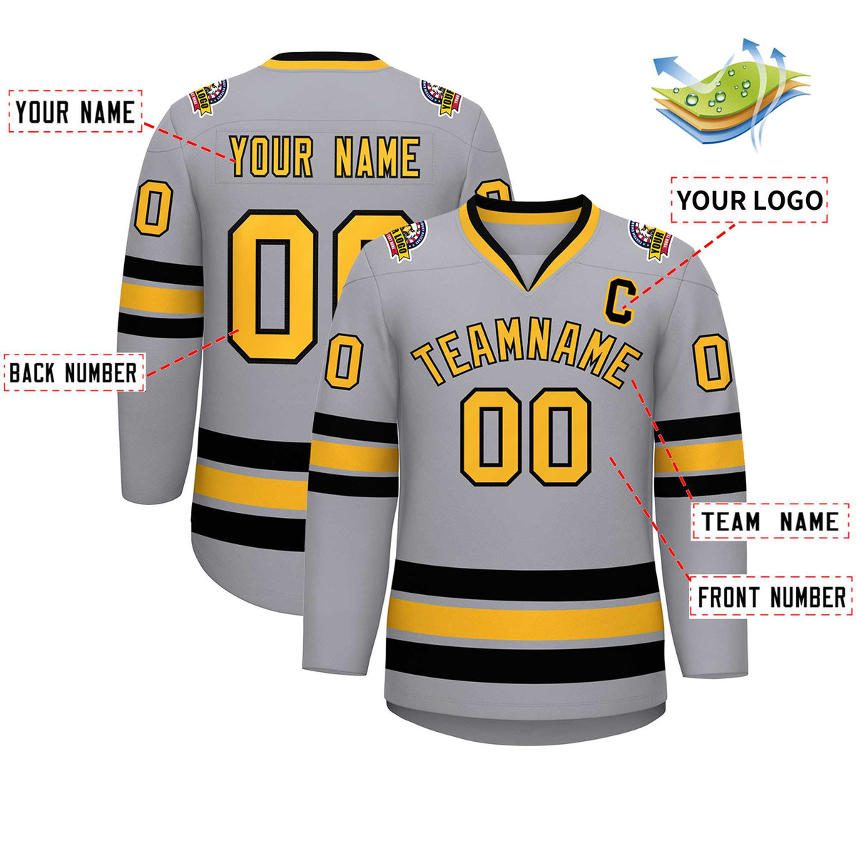 Custom Gray Gold-Black Classic Style Hockey Jersey | KXKSHOP