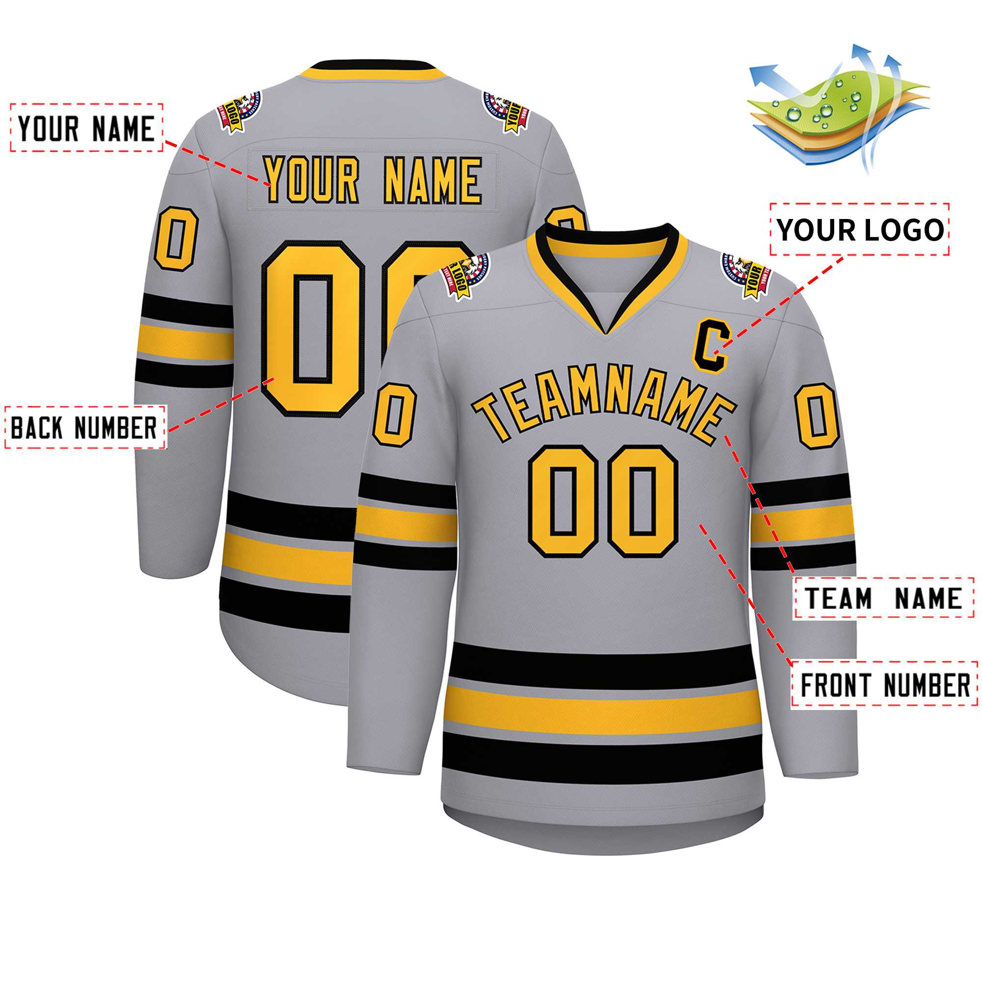 Custom Gray Gold-Black Classic Style Hockey Jersey | KXKSHOP