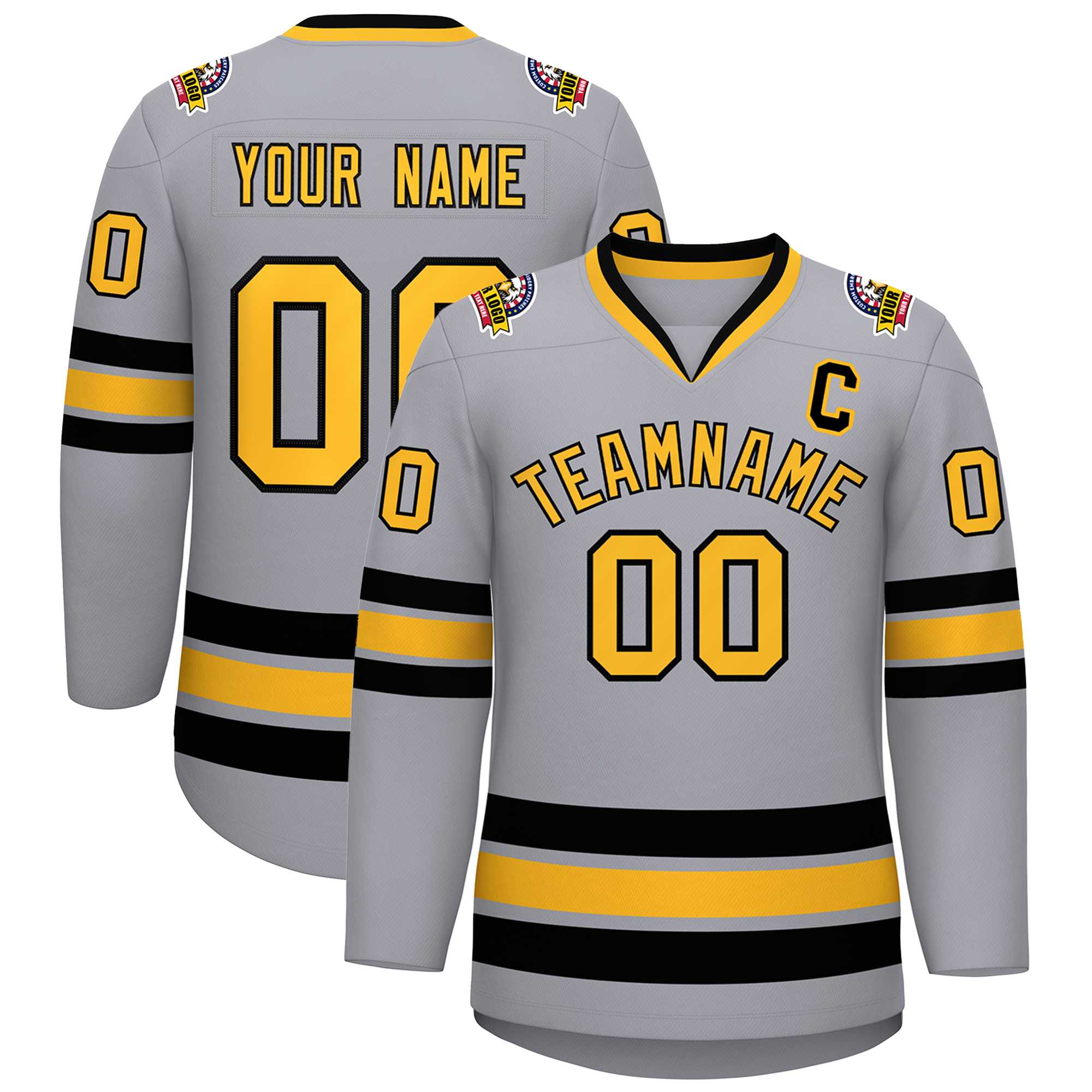 Custom Gray Gold-Black Classic Style Hockey Jersey | KXKSHOP