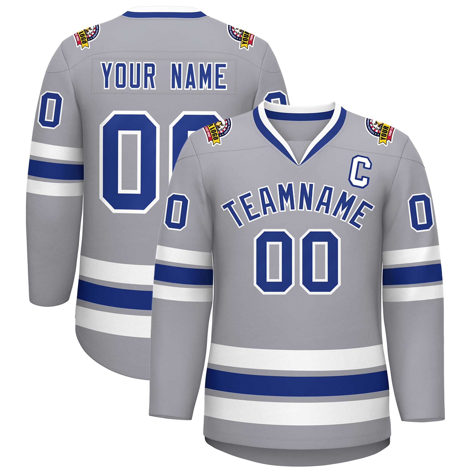 Custom Gray Royal-White Classic Style Hockey Jersey | KXKSHOP