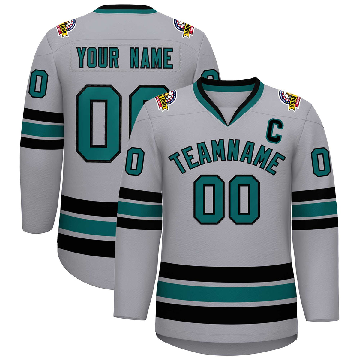 Custom Gray Aqua-Black Classic Style Hockey Jersey | KXKSHOP