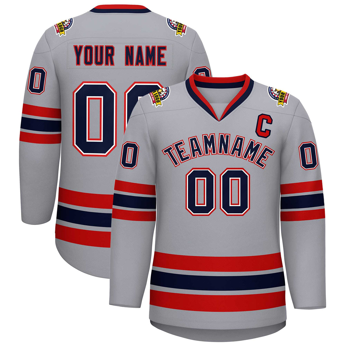 Custom Gray Navy White-Red Classic Style Hockey Jersey | KXKSHOP