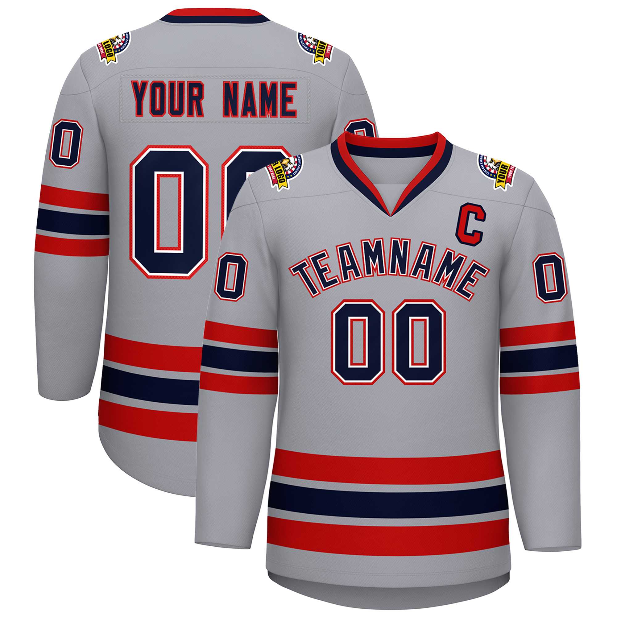 Custom Gray Navy White-Red Classic Style Hockey Jersey | KXKSHOP